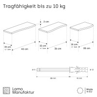 Vorschau: LAMO Manufaktur 3 Stück Wandregal aus Holz mit unsichtbarer Befestigung 42/36/30cm | Wandregal aus 1