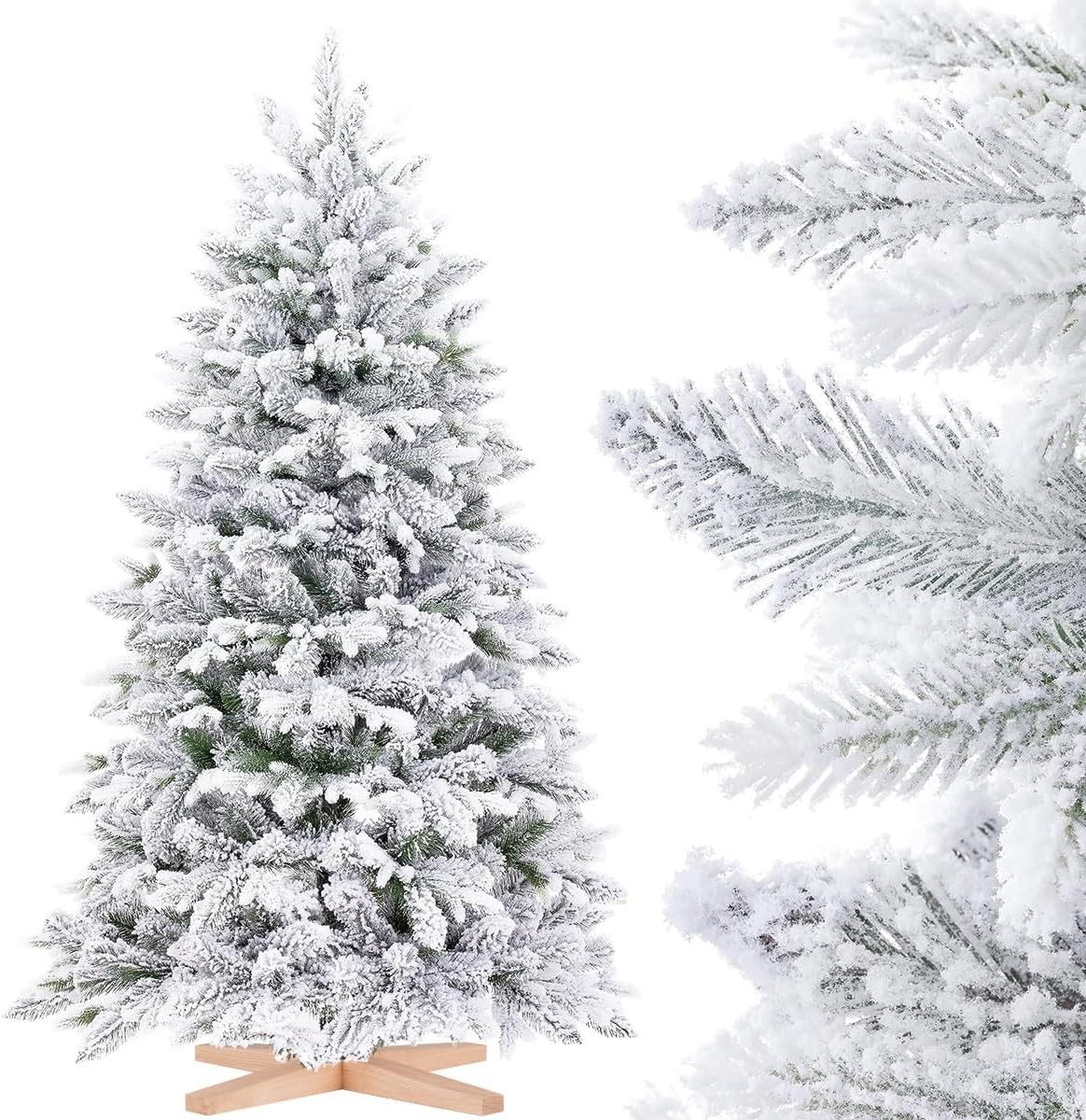 Künstlicher Weihnachtsbaum, Holzständer, Nordmanntanne beschneit FT27, Weihnachtsbaum Spritzguss, künstlicher Weihnachtsbaum